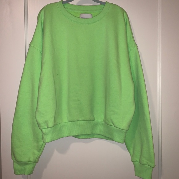 American Eagle Outfitters Tops - American Eagle Neon Green Fleece Crew Neck